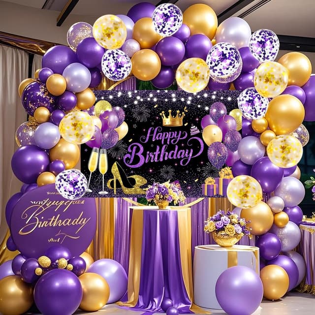 Imagen de YinQin 63 PCS purple gold birthday balloon set en OfertitasTOP