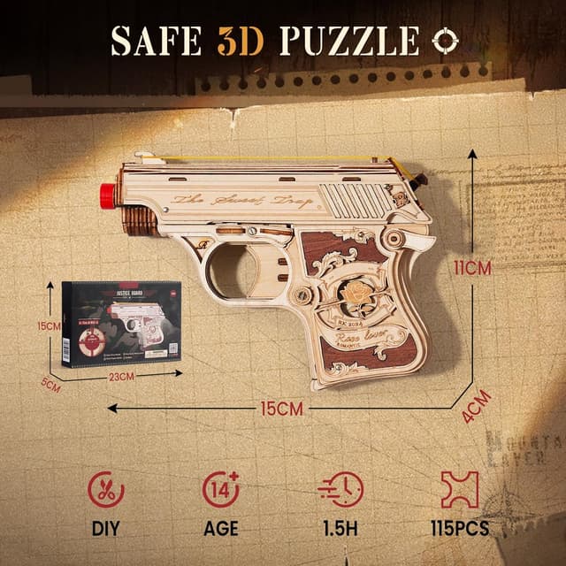 Detalle de ROBOTIME Puzzle 3D in legno LQ502 da costruire, kit modellismo con elastici e bersagli