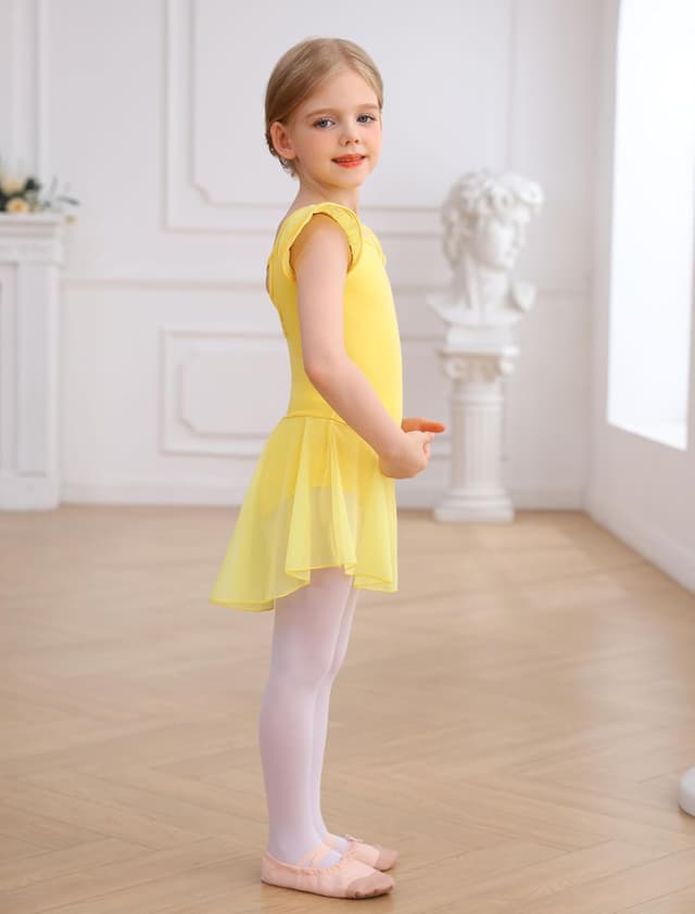 Detalle de MdnMd Girls Dance Ballet Leotards Dress with Flutter Sleeves, Hollow Knot Back & Skirt