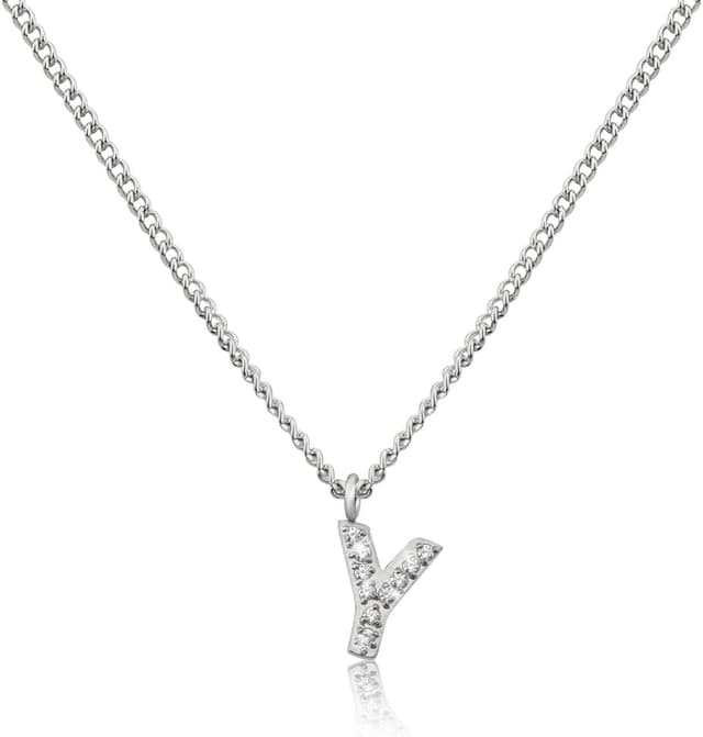 Detalle de Collier à lettres GD GOOD.designs EST. 2015 en acier inoxydable argenté, réglable 40 à 45 cm