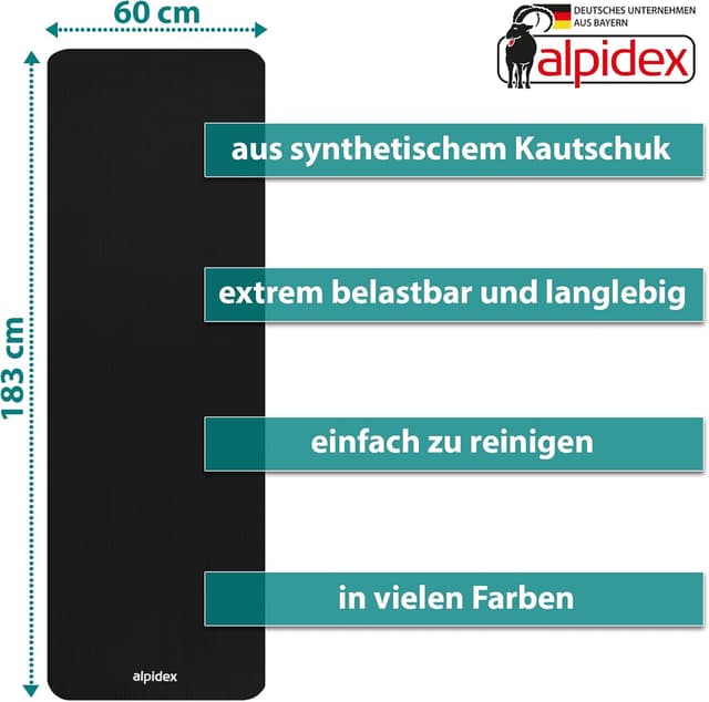 Detalle 2 de ALPIDEX Yogamatte 183 x 60 x 0,8 cm – phthalatfreie Fitnessmatte mit rutschfestem Kautschuk und Tragegurt