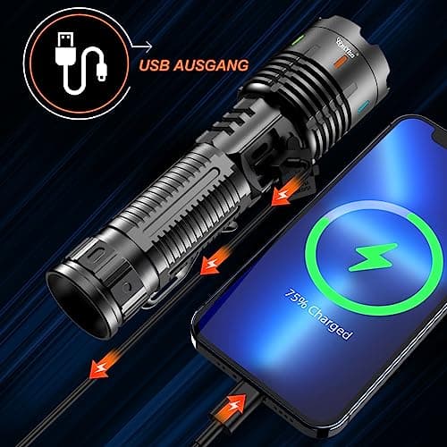 Detalle 2 de Relybo Relybo Linternas LED Alta Potencia recargable USB-C (1000000 lúmenes) con modos y foco ajustable