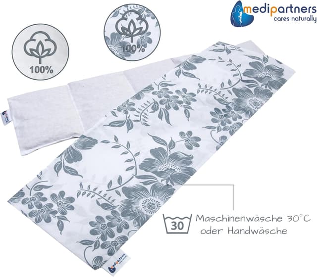 Detalle de Medi Partners Kirschkernkissen (Mikrowelle), Wärmekissen 60x20 cm, ca. 800 g, 5 Kammern, 100% Baumwolle