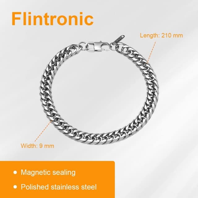Detalle 2 de flintronic Bracciale in acciaio inox da uomo/donna con catena e fibbia magnetica