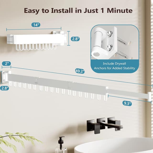 Thumbnail 5 de JAUREE Wall Mounted Drying Rack with 18 Hooks