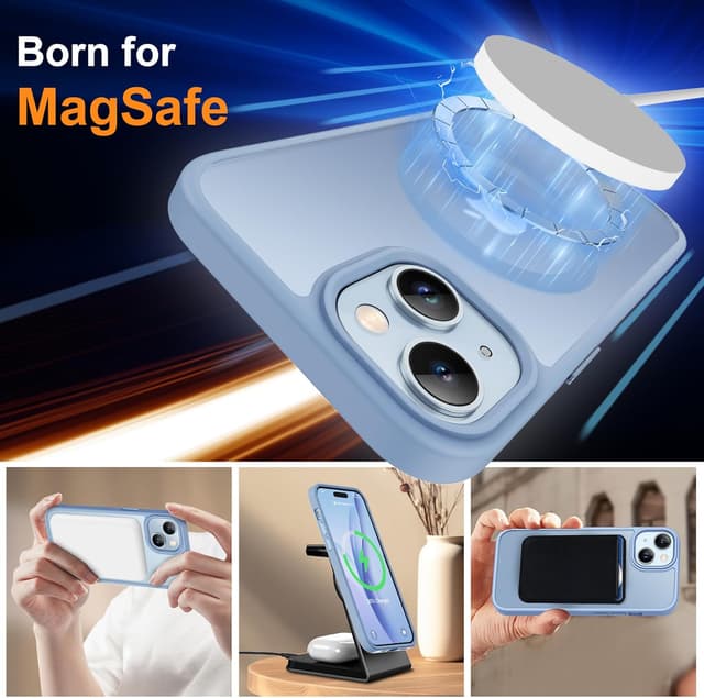 Detalle 2 de ORETECH Magnetische Hülle für iPhone 15 Plus – mit Mag-Safe, stoßfestem Schutz und 2x Display-Schutzglas (Sierra Blau)