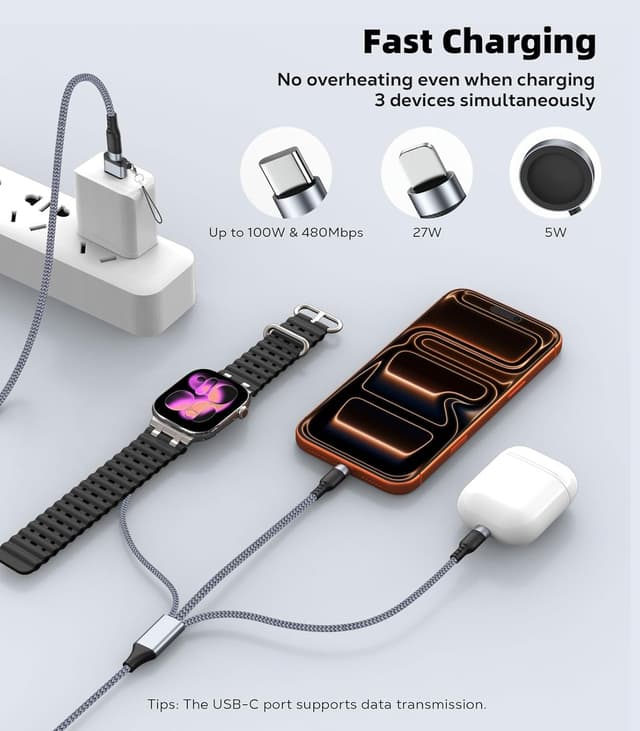 Detalle 2 de MoKo 3-in-2 USB-C Kabel, 1,2 m grau