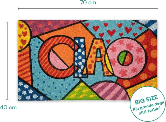 Detalle de Baroni Home Zerbino da Esterno in Cocco con Base in PVC dipinto a mano stile siciliano 70x40 cm