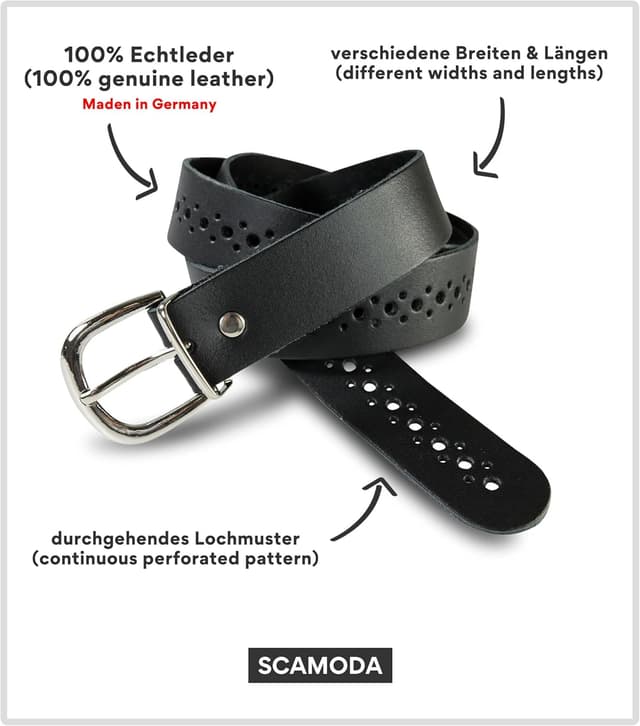 Detalle de SCAMODA Damengürtel aus Echtleder mit Lochmuster und silberner Gürtelschnalle – Made in Germany