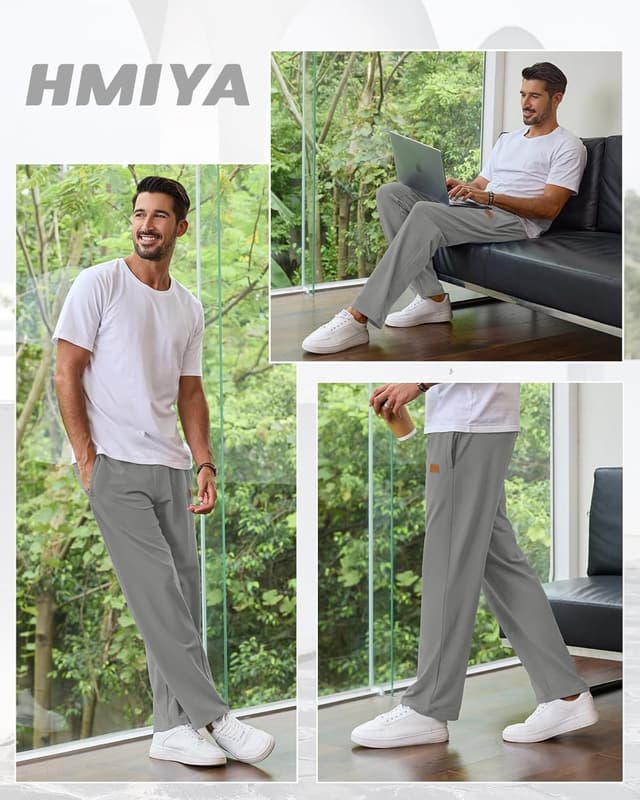 Detalle de HMIYA Jogginghose für Herren aus Baumwolle mit Taschen und Kordelzug – Sport- und Freizeithose mit weitem Bein