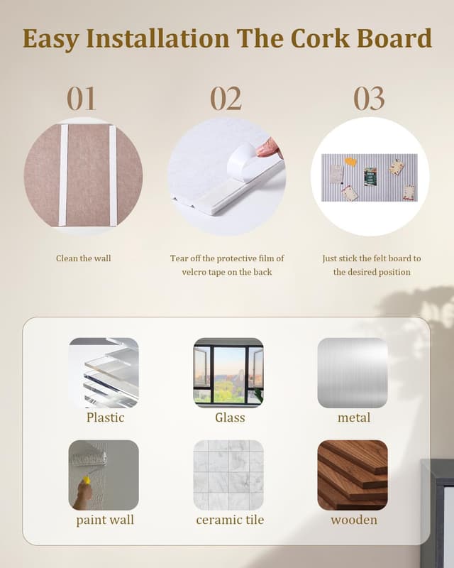 Detalle 1 de rokeblau Custom Large Cork Board by Size & Color (Beige, 120x80 cm) – Anti-Drilling Felt Bulletin Board