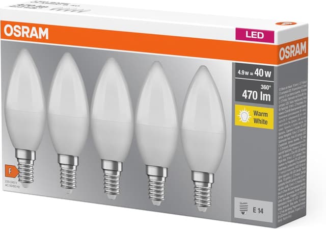 Detalle 2 de Osram LED BASE Classic B40 en verre dépoli pour culot E14, blanc chaud 2700K (boîte de 5)