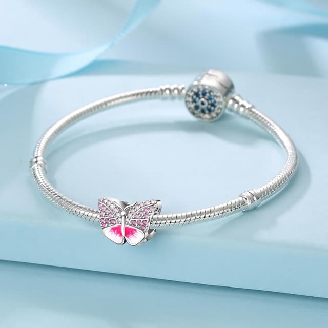 Detalle de FLUFLO Charm Anhänger Damen aus 925 Sterling Silber mit Zirkonia – kompatibel mit europäischen Armbändern (C03)