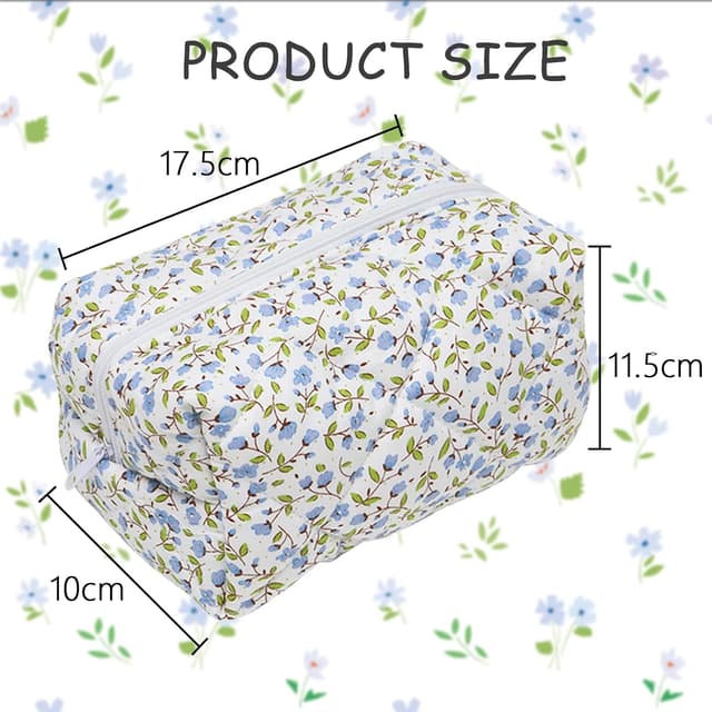 Detalle de Trousse de maquillage matelassée Aucuu, grande capacité en coton avec motif floral