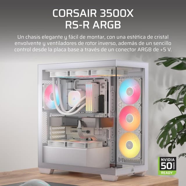 Detalle 2 de CORSAIR 3500X RS-R Caja PC semitorre blanca, 3 ventiladores