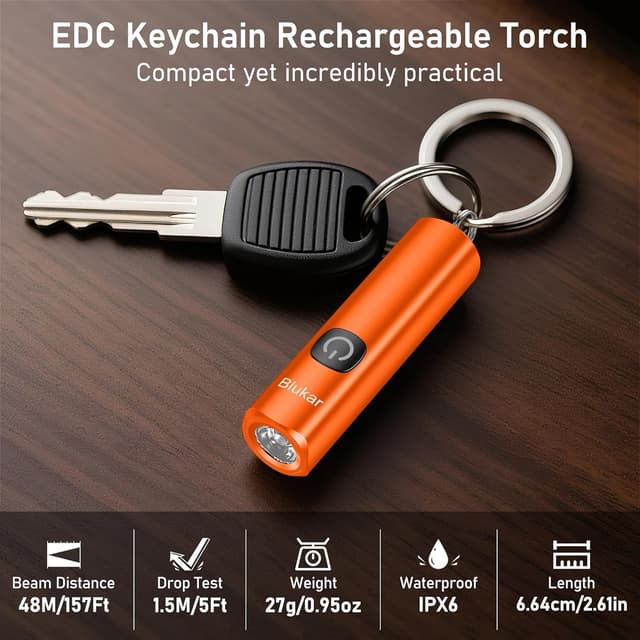 Detalle 2 de Blukar LED-Taschenlampe aufladbar 360L Mini EDC (3 Modi, IPX6) – orange