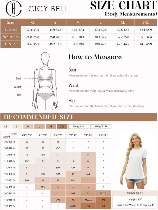 Detalle 2 de Cicy Bell Women’s Short Sleeve Crewneck Loose Casual T-Shirts (Basic Tees)