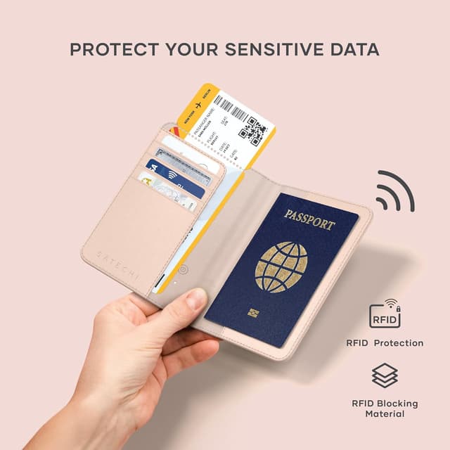 Detalle 1 de Satechi Passport Holder for Travel with Find My, Wireless Charging, RFID Protection (Desert Rose)