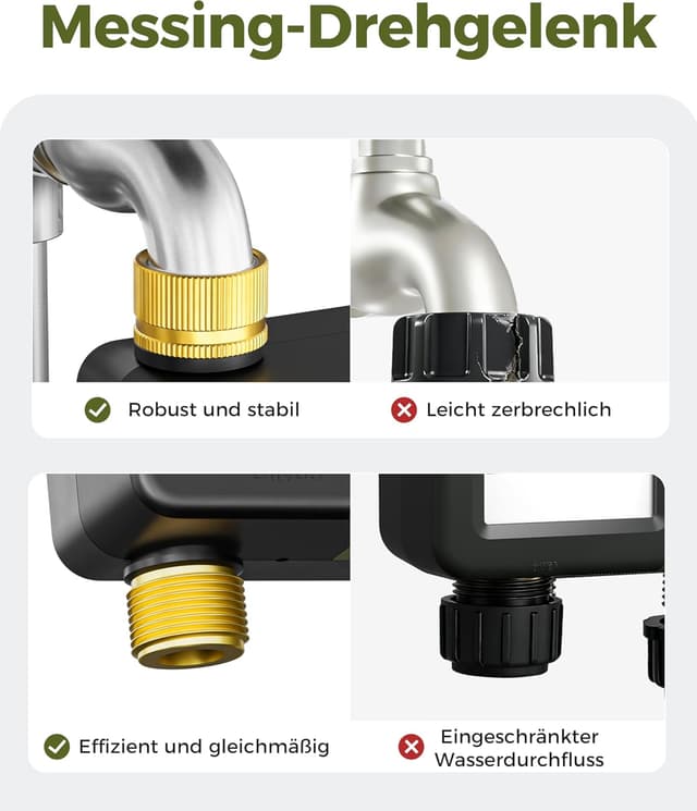 Detalle de Diivoo IP66 Bewässerungscomputer mit großem LCD, Messing-Ein-/Ausgängen und Regenverzögerung
