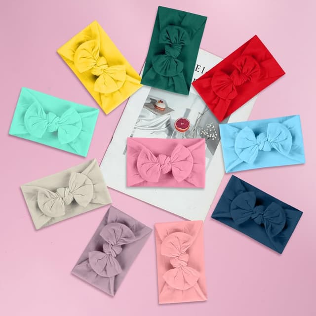 Detalle de Aolso Baby Girl Headbands (10-pack) with bows – newborn to toddler hair accessories