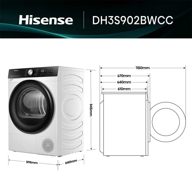 Detalle 2 de Hisense DH3S902BWCC secadora 9 kg