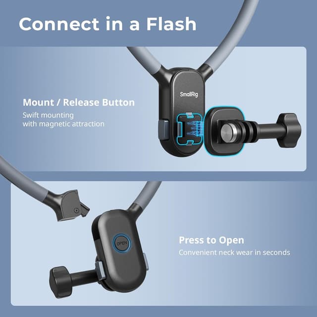 Detalle de SMALLRIG magnetische Halshalterung für Actionkameras mit einem Klick – Nackenhalterung für GoPro, DJI Osmo 360 und Insta360