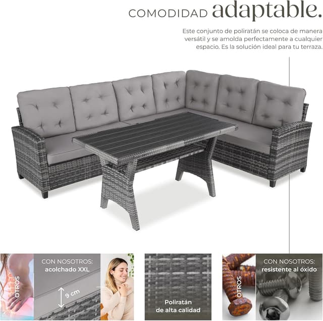 Thumbnail 2 de TecTake Conjunto Jardín Ratán 9 cm Gris