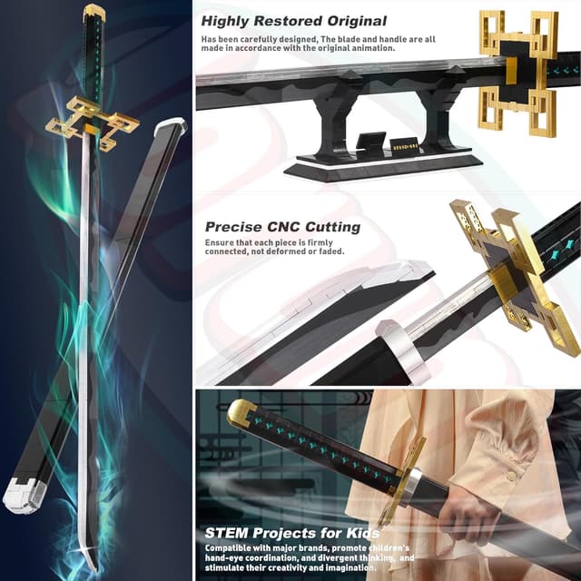 Detalle de Jorumo Swords Building Sets: 40in Tokitou Muichirou Sword (771-Piece Anime Katana Set with Scabbard & Stand)