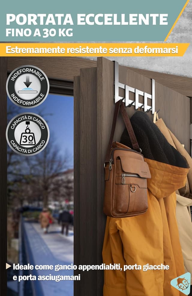 Detalle de Menz appendiabiti per porta regolabile con 5 ganci in acciaio inox