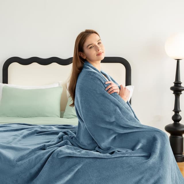 Detalle de WAVVE Plaid in pile di flanella 260gsm 220x240 cm grigio/blu: coperta morbida per divano e letto