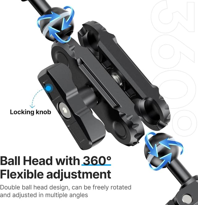 Detalle 2 de Magic Arm mit Super Clamp (ULANZI) Dual-Kugelkopf für Action-Kamera, Licht & Zubehör – Tragfähigkeit 3,5 kg