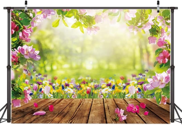 Detalle 1 de AIIKES 7x5FT Spring Photography Backdrop – Spring Natural Scenery Flower Vinyl Cloth Banner (12-661)