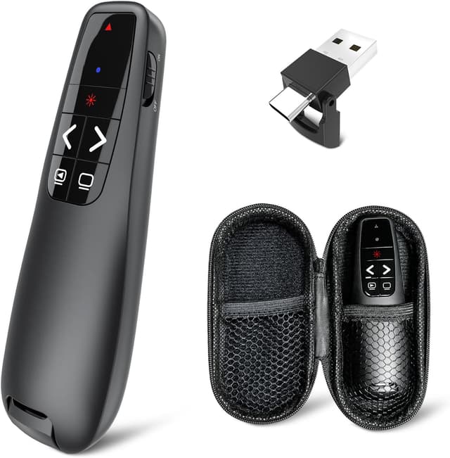 Detalle de UBUYUONE 2-in-1 USB‑C Presenter mit Tasche – kabellose Präsentationsfernbedienung für Laptop/PC