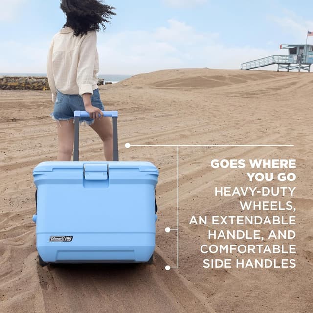 Detalle de Coleman Pro Heavy-Duty 55qt Wheeled Hard Cooler (92-Can Capacity, up to 5 Days Ice)