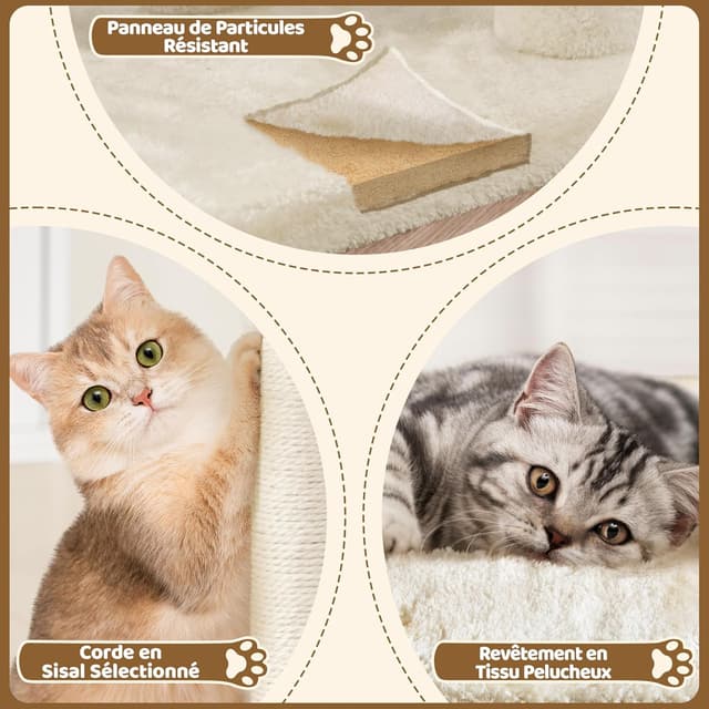 Detalle 2 de Yaheetech Arbre à chat design avec niche et plate-forme, tour griffoir 59 cm – beige