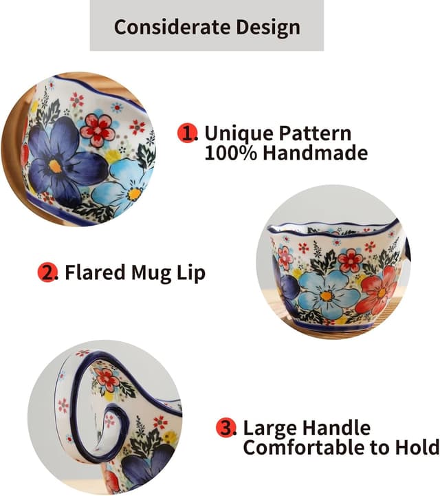 Detalle de ALMA 18oz Microwavable Soup Bowl with Loop Handle (Handpainted Ceramic)