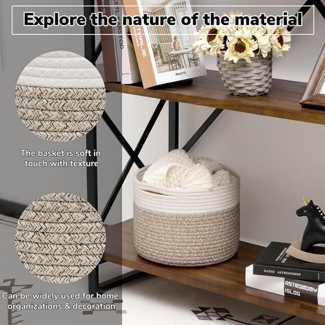 Detalle 2 de TIMEYARD Aufbewahrungskorb für Kinder: geflochtener Korb (24 x 18 cm) in Braun & Weiß