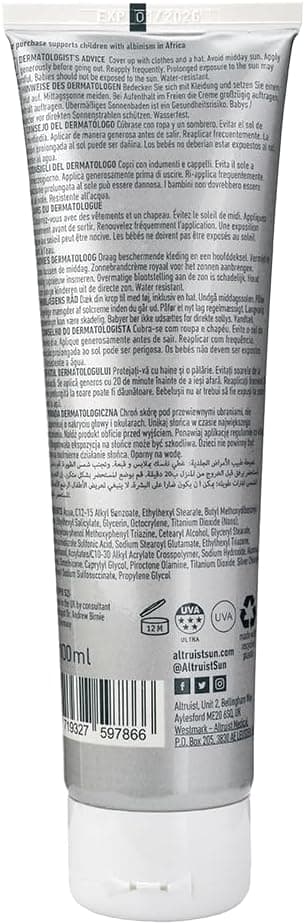 Detalle de ALTRUIST Suncreen SPF50 100 ml: protezione solare high-performance senza profumo