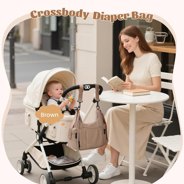 Detalle 2 de GOLF QUALITY Large Diaper Bag Messenger with Stroller Straps and Insulated Pockets (14L)