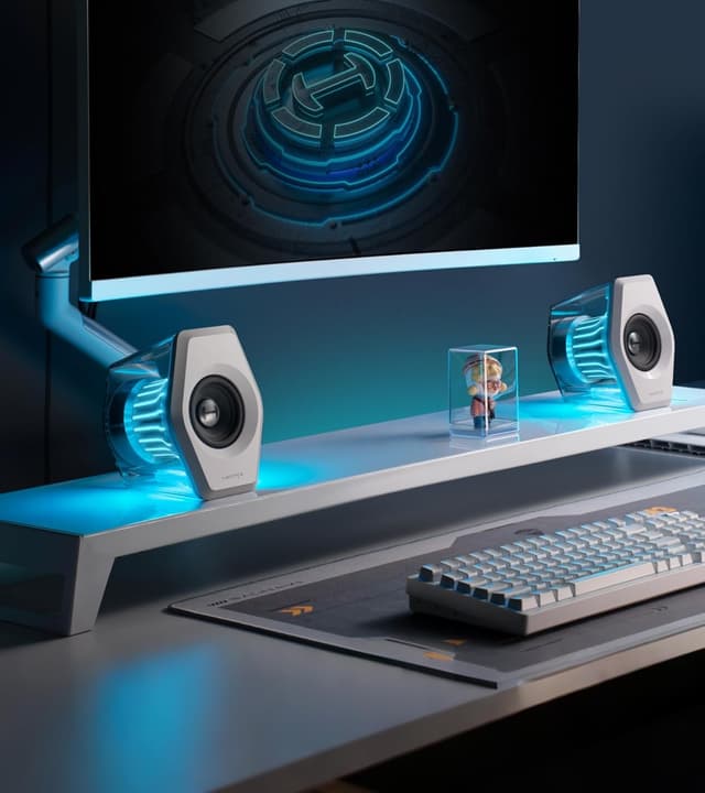 Detalle 2 de Edifier G2000 Pro Bluetooth Computer-Lautsprecher mit 7.1 Virtual Surround, RGB und USB/AUX (Weiß)