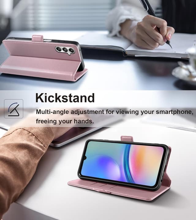 Detalle 2 de Yunubeyii Handyhülle für Samsung Galaxy A05S mit RFID-Blocker, Kartenhülle und Magnetverschluss (Rosa)