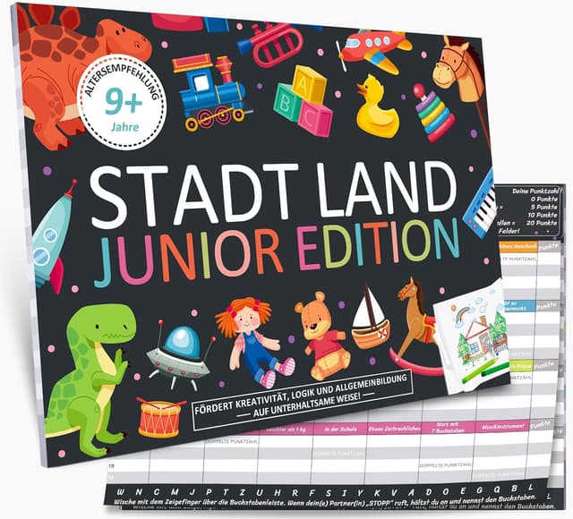 Detalle de Stadt Land Junior Edition PATRICHOR – Activity-Kartenspiel für Stadt & Land als Junior-Partyspiel