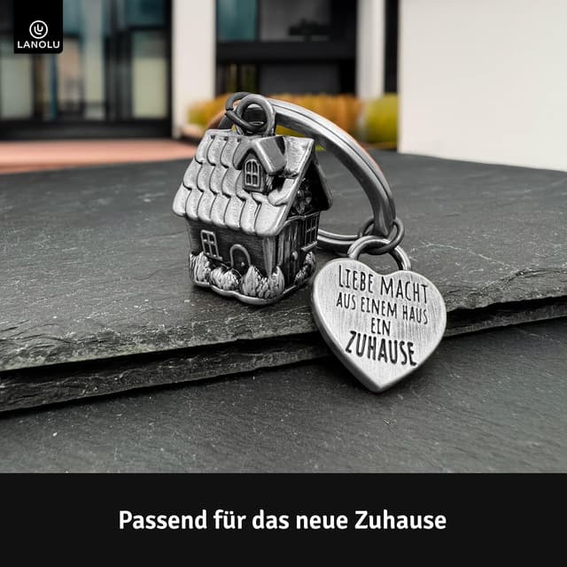 Detalle 2 de LANOLU Portachiavi mini casa vintage in metallo argento “argento vintage”