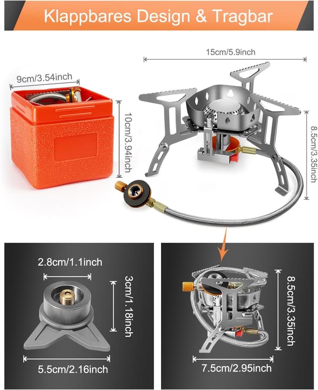 Detalle de AUTOPkio Campingkocher 3500 W – winddichter Gaskocher mit Piezozündung, faltbar