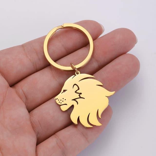 Detalle 2 de Dreamtimes Lion avec couronne roi porte-clés en acier inoxydable pour hommes (lion punk)