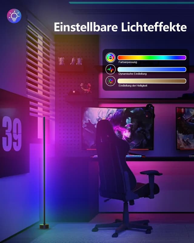 Detalle 2 de Miortior LED Stehlampe RGB, 16 Mio Farben