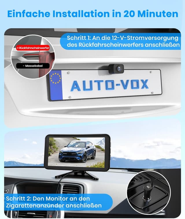 Detalle 2 de AUTO-VOX Rückfahrkamera kabellos 5" 1080P Monitor