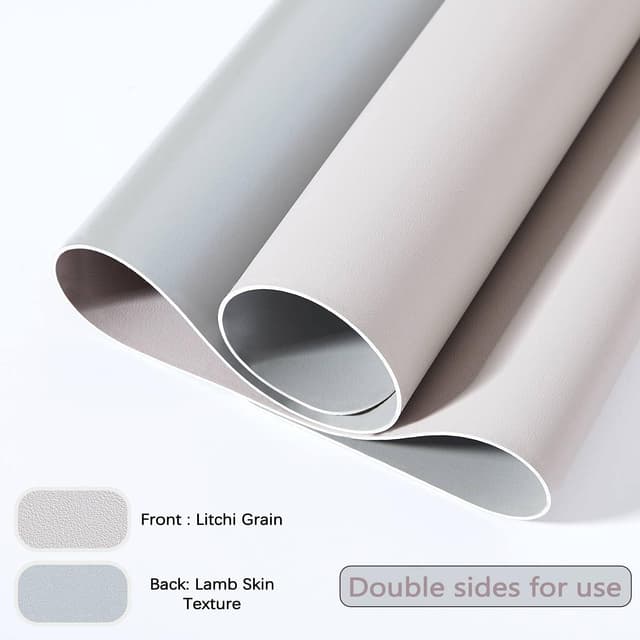 Detalle de DOBAOJIA Desk Pad Large (Dual-Side PU Leather) — extended mouse mat & desk blotter, light gray/silver