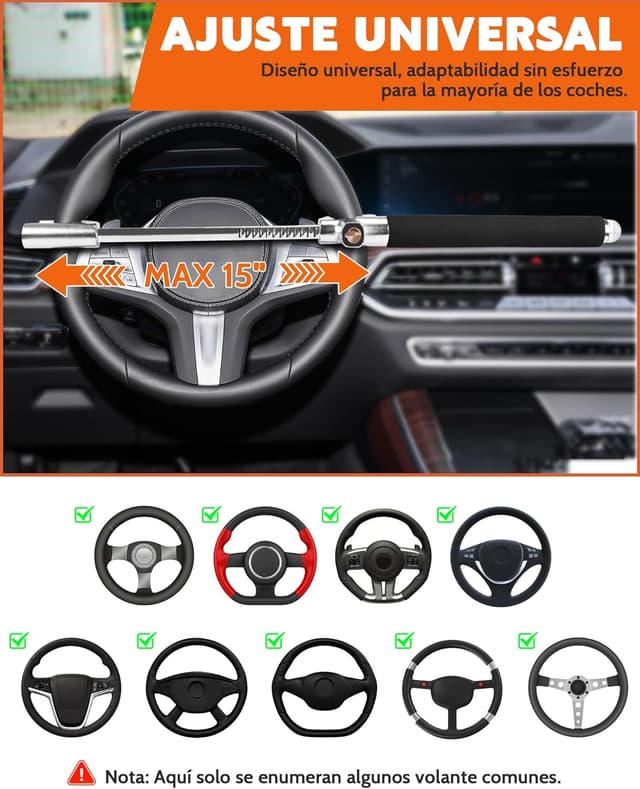 Thumbnail 5 de Tevlaphee Antirrobo Coche Bloqueo Volante Universal
