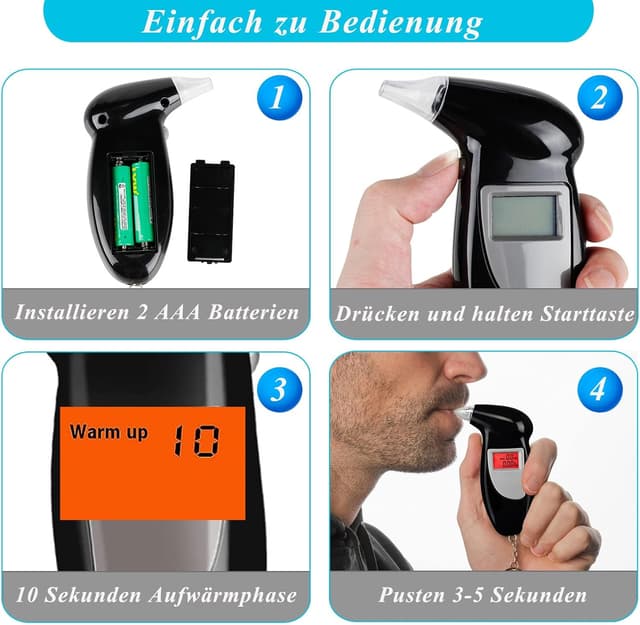 Detalle de Geulieby Alkoholtester Polizeigenau – tragbarer Promilletester mit 30 Mundstücken